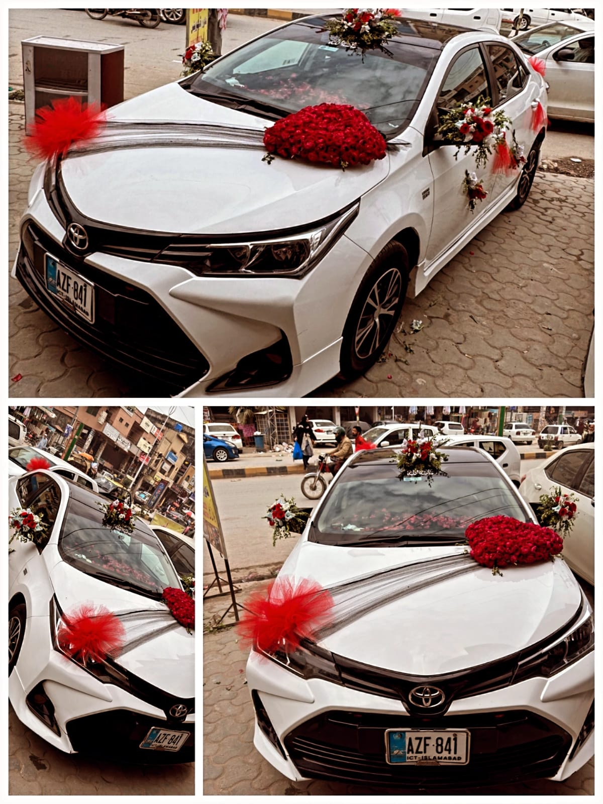 white-sedan-wedding-car-decoration